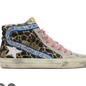 Golden Goose Brown and Blue Sneakers Distressed High-Top